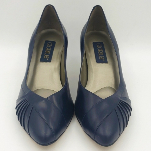 GLORIOUS Blue Ruched Leather Heels Pump Shoe - Picture 1 of 9